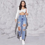 High Waist Ripped Denim Jeans - QH Clothing