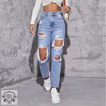 High Waist Ripped Denim Jeans - QH Clothing