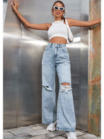 High Waist Wide Leg Denim Pants - QH Clothing