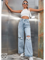 High Waist Wide Leg Denim Pants - QH Clothing