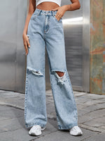 High Waist Wide Leg Denim Pants - QH Clothing