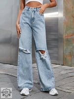 High Waist Wide Leg Denim Pants - QH Clothing