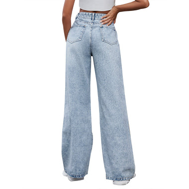 High Waist Wide Leg Denim Pants - QH Clothing