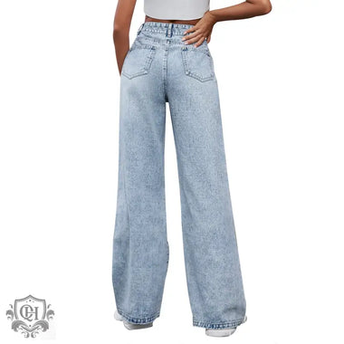 High Waist Wide Leg Denim Pants - QH Clothing