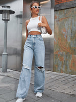 High Waist Wide Leg Denim Pants - QH Clothing