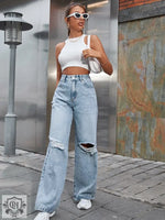 High Waist Wide Leg Denim Pants - QH Clothing