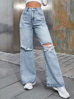 High Waist Wide Leg Denim Pants - QH Clothing