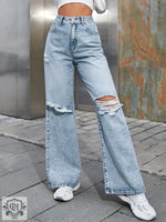 High Waist Wide Leg Denim Pants - QH Clothing