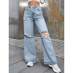 High Waist Wide Leg Denim Pants - QH Clothing