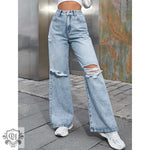 High Waist Wide Leg Denim Pants - QH Clothing