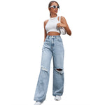 High Waist Wide Leg Denim Pants - QH Clothing