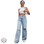 High Waist Wide Leg Denim Pants - QH Clothing