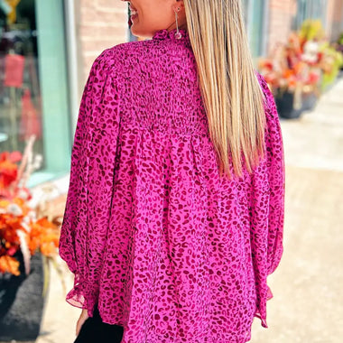 Flowy magenta lace blouse with long sleeves, perfect for sizes bust hem, relax relax