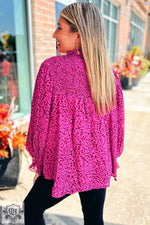 Flowy magenta lace blouse with long sleeves, perfect for sizes bust hem, relax relax