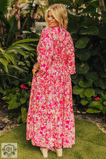 Rose Plus Size Floral V Neck Wide Sleeve Maxi Dress - Plus Size/Plus Size Dresses/Plus Size Maxi Dresses