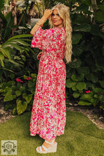 Rose Plus Size Floral V Neck Wide Sleeve Maxi Dress - Plus Size/Plus Size Dresses/Plus Size Maxi Dresses