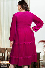 Rose Red Shirred V Neck Tiered Ruffled Velvet Plus Size Maxi Dress - Plus Size/Plus Size Dresses