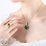 Elegant Gemstone Inlaid Round Pendant Necklace in 18K Gold -  QH Clothing