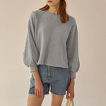 Loose Cotton Hoodie with Lantern Sleeves - QH Clothing