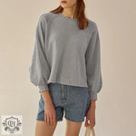 Loose Cotton Hoodie with Lantern Sleeves - QH Clothing