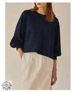 Loose Cotton Hoodie with Lantern Sleeves - QH Clothing