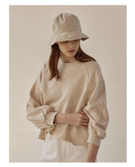 Loose Cotton Hoodie with Lantern Sleeves - QH Clothing