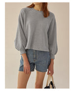 Loose Cotton Hoodie with Lantern Sleeves - QH Clothing