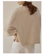 Loose Cotton Hoodie with Lantern Sleeves - QH Clothing