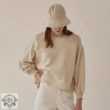 Loose Cotton Hoodie with Lantern Sleeves - QH Clothing