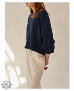 Loose Cotton Hoodie with Lantern Sleeves - QH Clothing