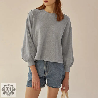 Loose Cotton Hoodie with Lantern Sleeves - QH Clothing