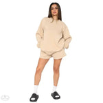 Cotton Autumn Winter Solid Color round Neck Pullover Long Sleeve Sweater Women Casual Shorts Set - Quality Home Clothing| Beauty