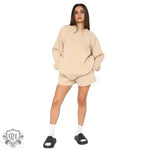 Cotton Autumn Winter Solid Color round Neck Pullover Long Sleeve Sweater Women Casual Shorts Set - Quality Home Clothing| Beauty