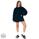 Cotton Autumn Winter Solid Color round Neck Pullover Long Sleeve Sweater Women Casual Shorts Set - Quality Home Clothing| Beauty