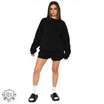 Cotton Autumn Winter Solid Color round Neck Pullover Long Sleeve Sweater Women Casual Shorts Set - Quality Home Clothing| Beauty