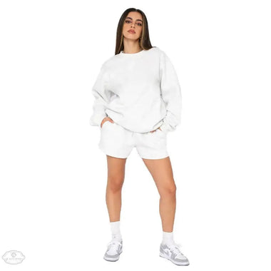 Cotton Autumn Winter Solid Color round Neck Pullover Long Sleeve Sweater Women Casual Shorts Set - Quality Home Clothing| Beauty