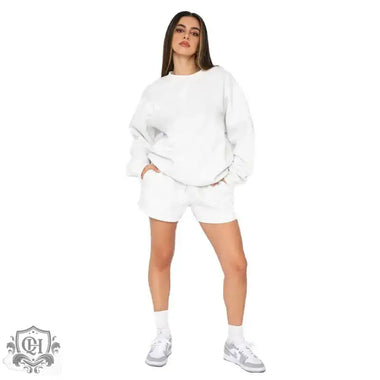 Cotton Autumn Winter Solid Color round Neck Pullover Long Sleeve Sweater Women Casual Shorts Set - Quality Home Clothing| Beauty