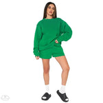 Cotton Autumn Winter Solid Color round Neck Pullover Long Sleeve Sweater Women Casual Shorts Set - Quality Home Clothing| Beauty