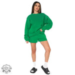 Cotton Autumn Winter Solid Color round Neck Pullover Long Sleeve Sweater Women Casual Shorts Set - Quality Home Clothing| Beauty