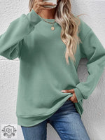 Round Neck Loose Long Sleeve Sweatshirt - QH Clothing