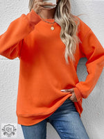 Round Neck Loose Long Sleeve Sweatshirt - QH Clothing