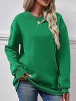 Round Neck Loose Long Sleeve Sweatshirt - QH Clothing