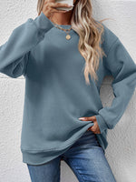 Round Neck Loose Long Sleeve Sweatshirt - QH Clothing