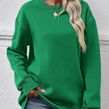 Round Neck Loose Long Sleeve Sweatshirt - QH Clothing