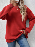 Round Neck Loose Long Sleeve Sweatshirt - QH Clothing