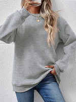 Round Neck Loose Long Sleeve Sweatshirt - QH Clothing