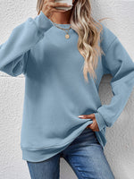 Round Neck Loose Long Sleeve Sweatshirt - QH Clothing