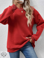 Round Neck Loose Long Sleeve Sweatshirt - QH Clothing