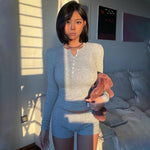 Round Neck Long Sleeve Top & Shorts Set - S / Gray - Clothing