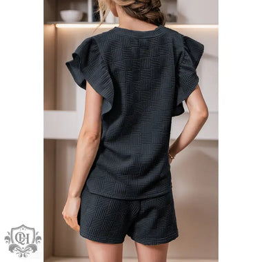 Ruffle Sleeve Top & Drawstring Shorts - Clothing